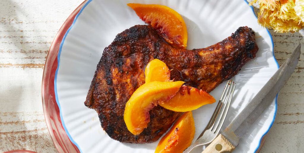 Grilled Pork Chops with Pickle Peaches for a fresh dinner Grilled Pork Chops with Pickle Peaches for a fresh dinner