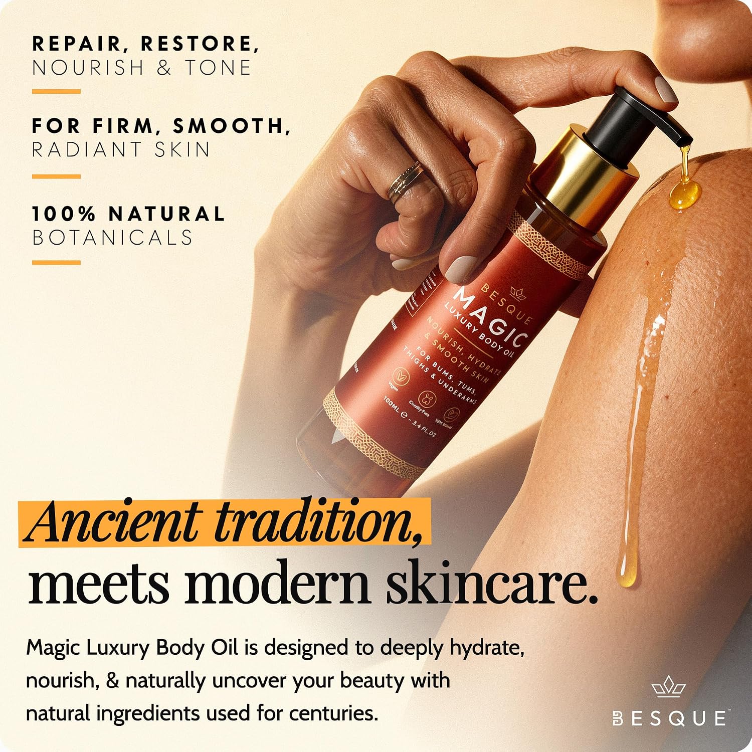 Besque Original Magic Body Oil: Hydrating Body Oils for Women 3.4 FL OZ Gallery Photo 4