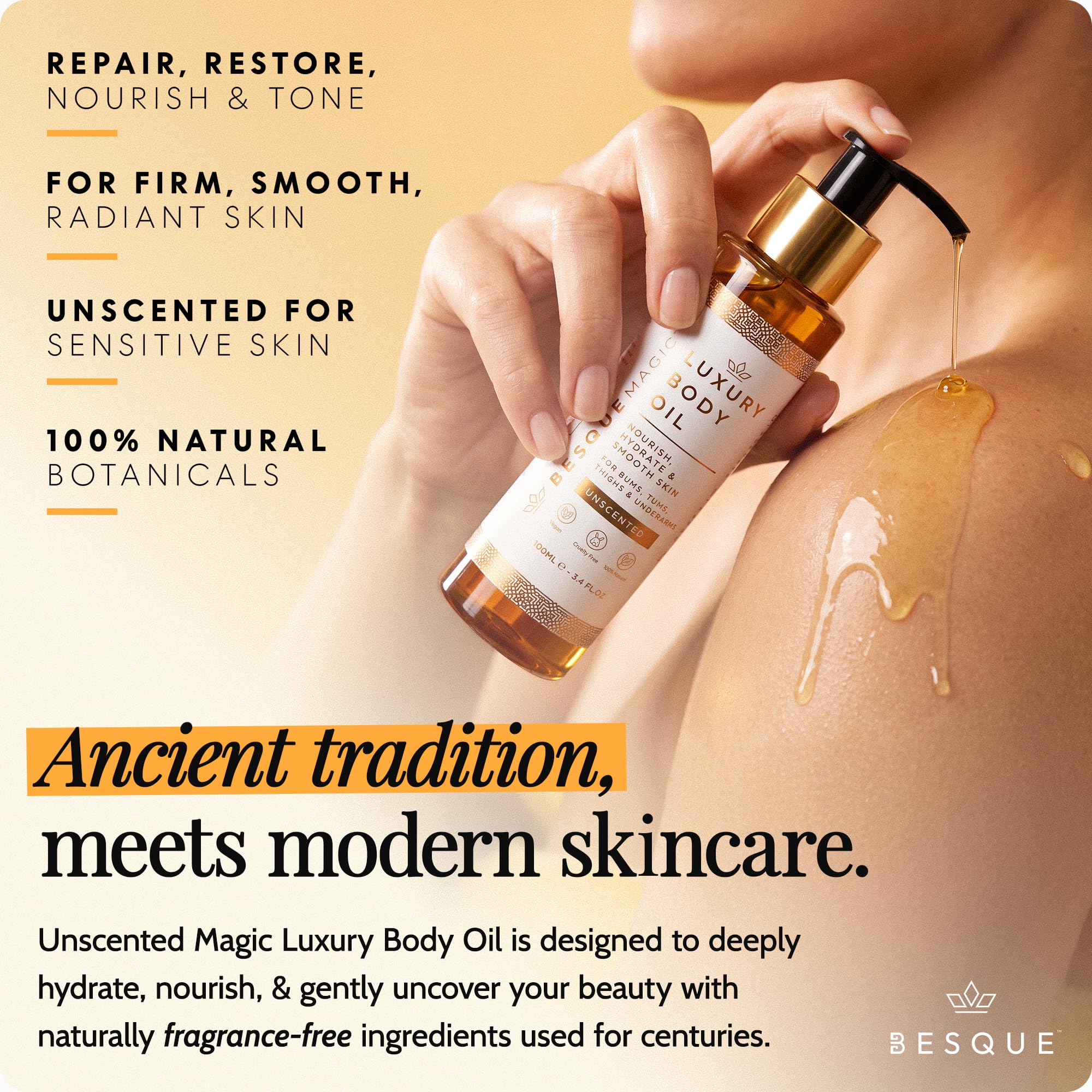 Besque Unscented Magic Body Oil: Hydrating Body Oils for Women 3.4 FL OZ Gallery Photo 3