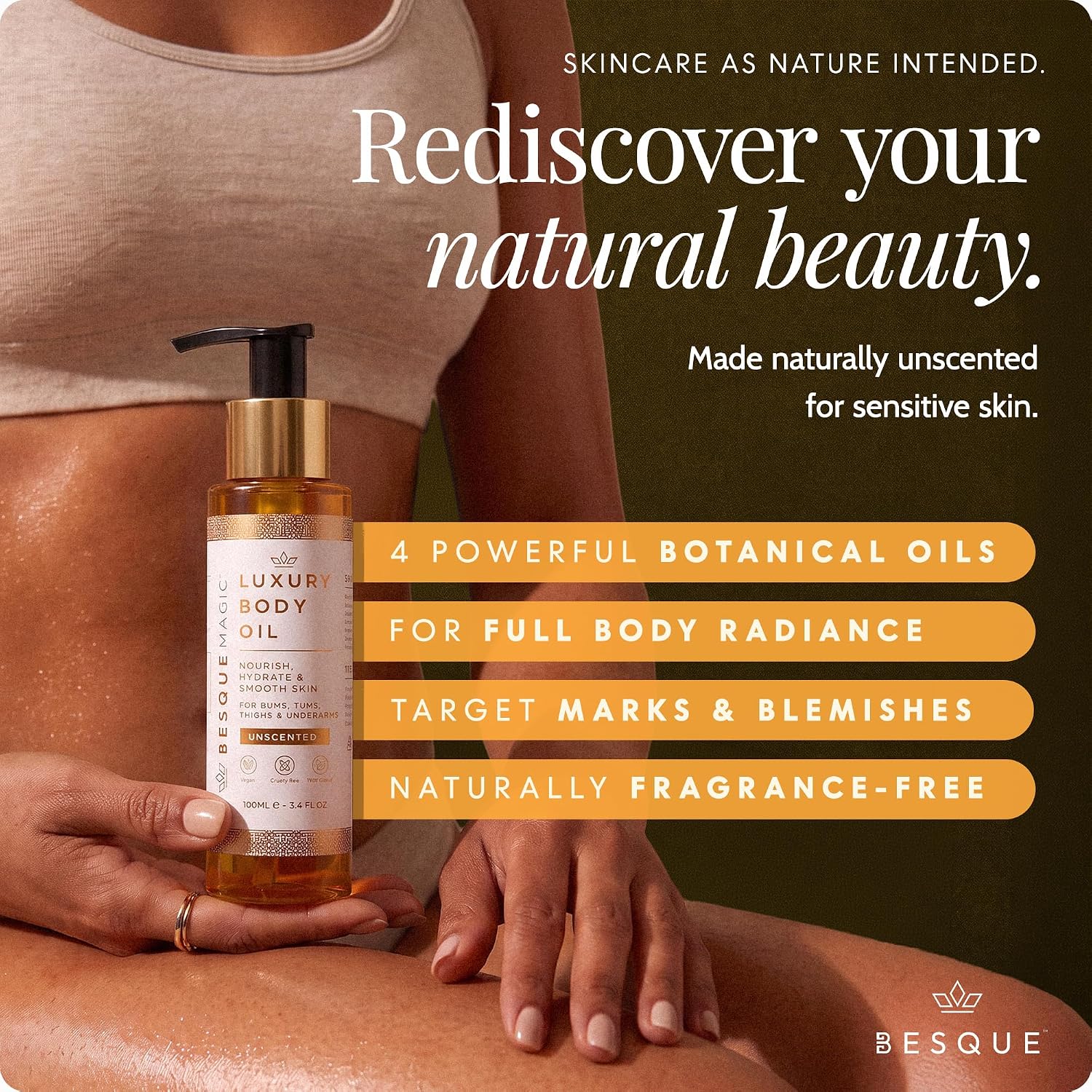 Besque Unscented Magic Body Oil: Hydrating Body Oils for Women 3.4 FL OZ Gallery Photo 3
