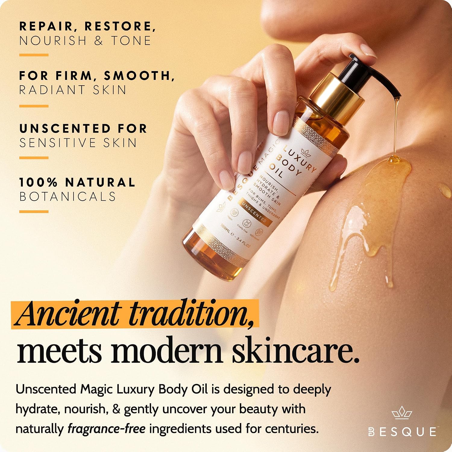Besque Unscented Magic Body Oil: Hydrating Body Oils for Women 3.4 FL OZ Gallery Photo 4