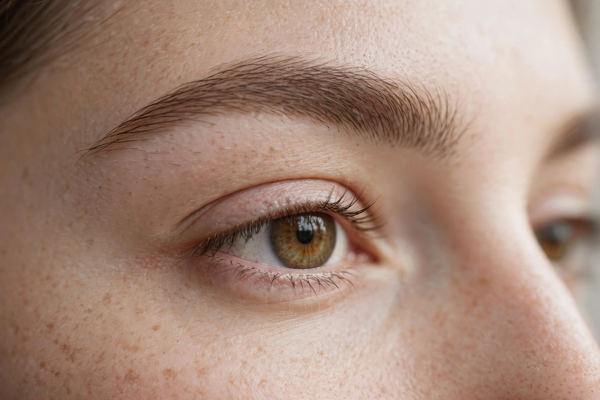 Close-up of well-groomed softly arched eyebrows on a woman