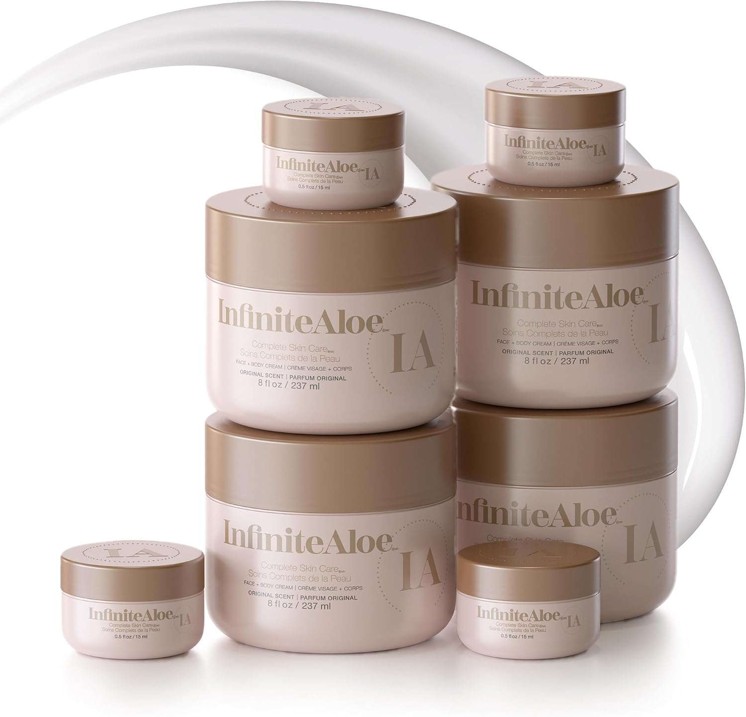 InfiniteAloe Complete Skin Care, Aloe Vera Powered Face and Body Cream for All Skin Types, Dry Skin Everyday Hero, Original Scent: 4 Large Jar 8 oz & 4 Travel Jar 0.5 oz - Featured Product Photo