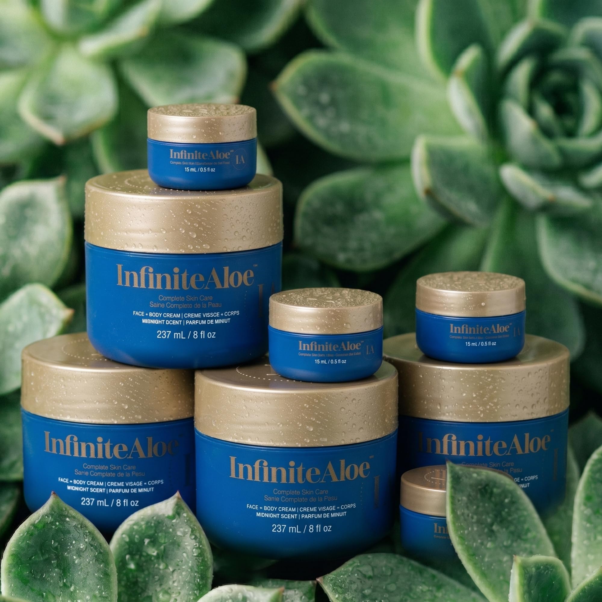 InfiniteAloe Complete Skin Care, Aloe Vera Powered Face and Body Cream for All Skin Types, Midnight Scent (4 Large Jar 8 oz & 4 Travel Jar 0.5 oz) Gallery Photo 3