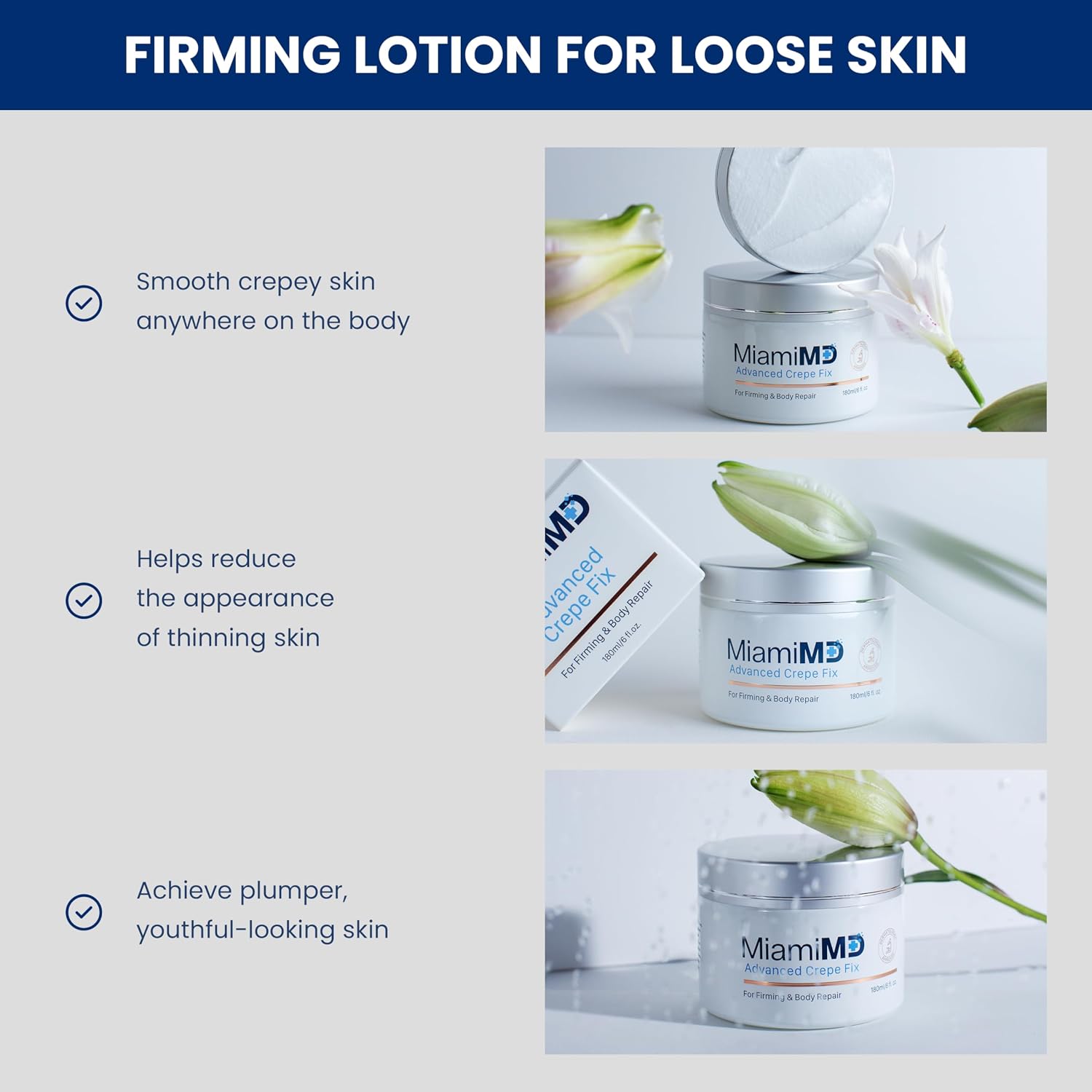 MiamiMD Advanced Crepe Fix: Anti Aging and Skin Firming Cream For All Skin Types Cruelty Free, Paraben Free Skin Care 180 ml (6 fl oz) 3 PACK Gallery Photo 4