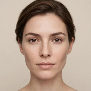 Front portrait showing balanced symmetrical facial proportions and face harmony