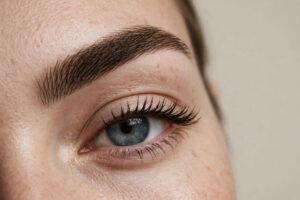 Brow mapping diagram showing the start, high arch and tail points that flatter a round face