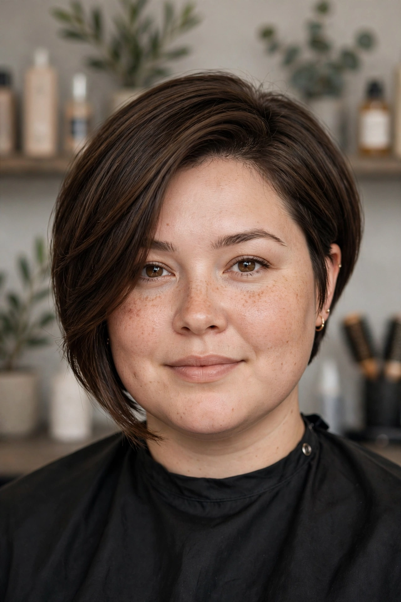 Slimming asymmetrical bob for round circle face