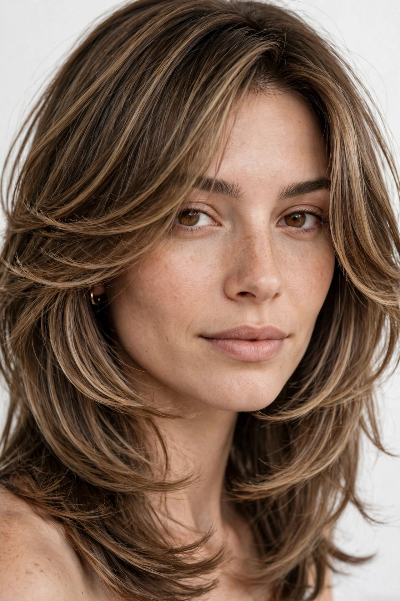 Face framing layered haircut close-up