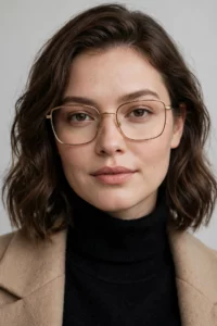 Woman with round face wearing stylish eyeglasses