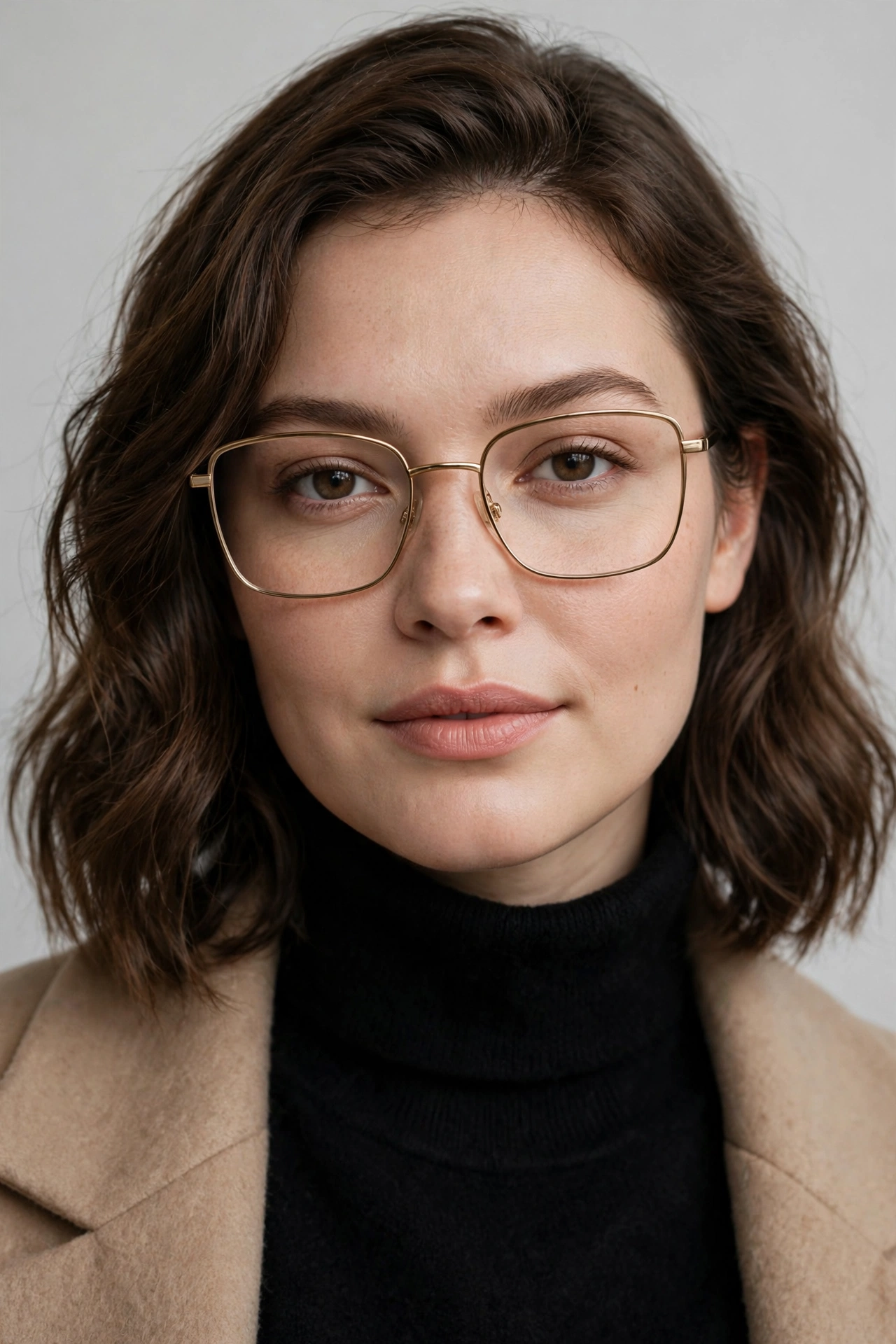 Woman with round face wearing stylish eyeglasses