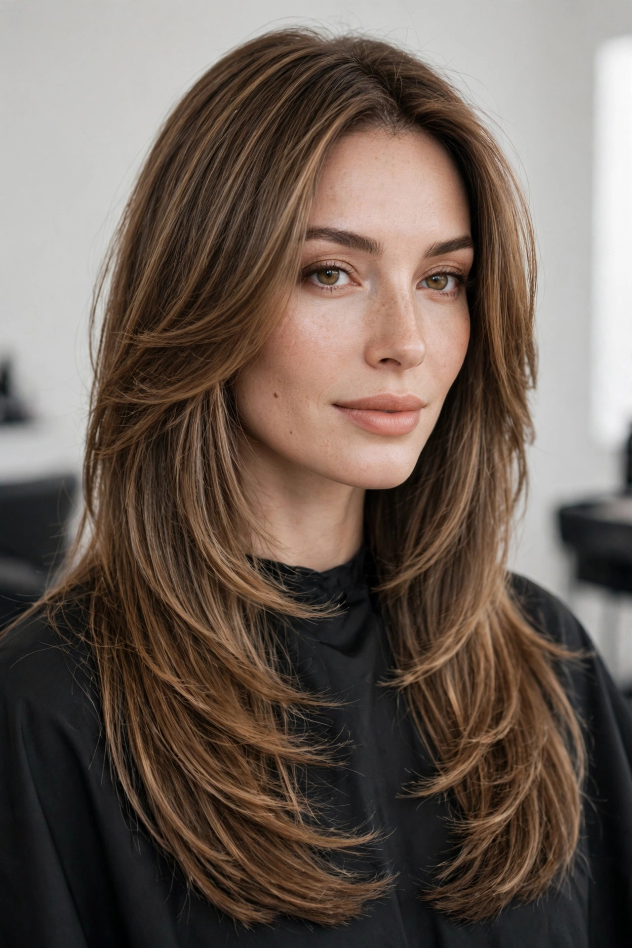 Elegant long layered haircut for oval face